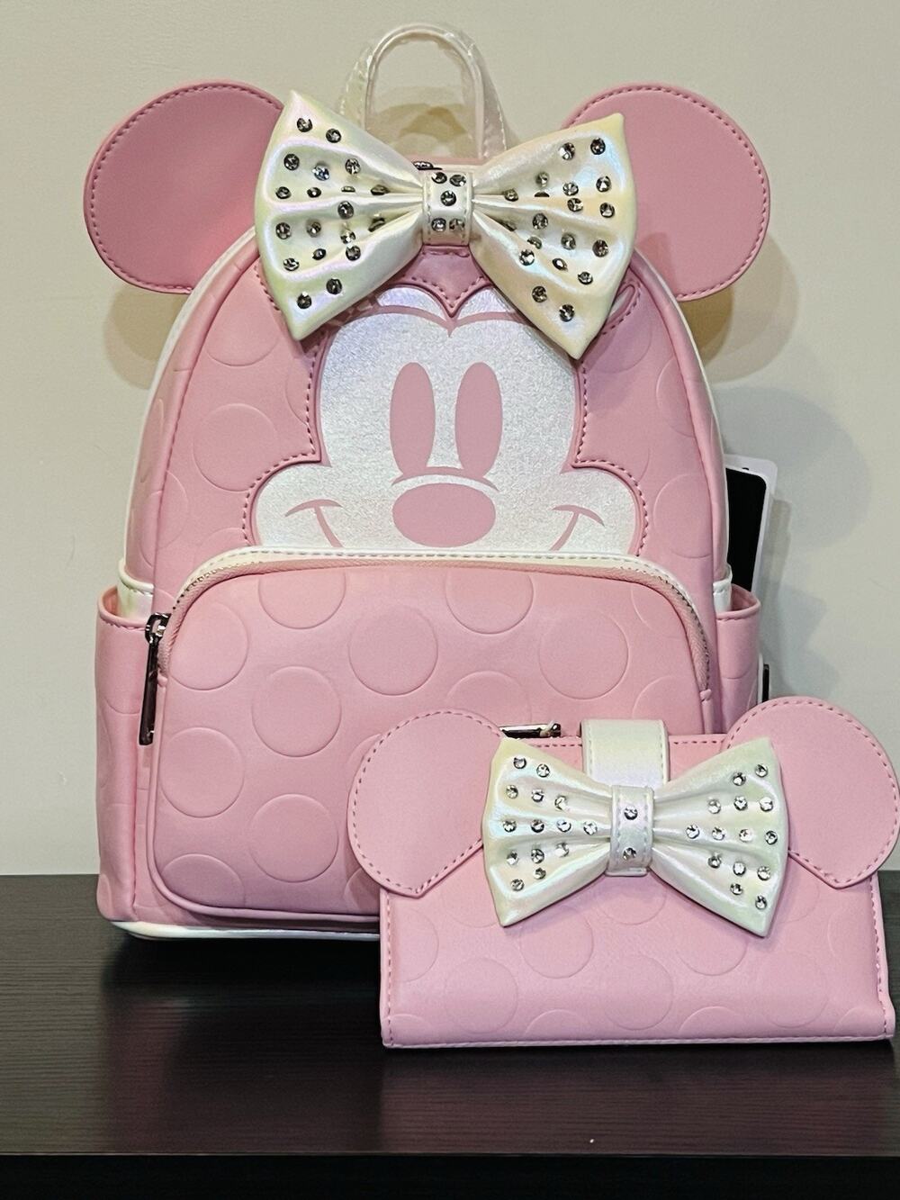 Loungefly Disney Minnie Mouse Rhinestone Bow Figural Mini Backpack Wallet